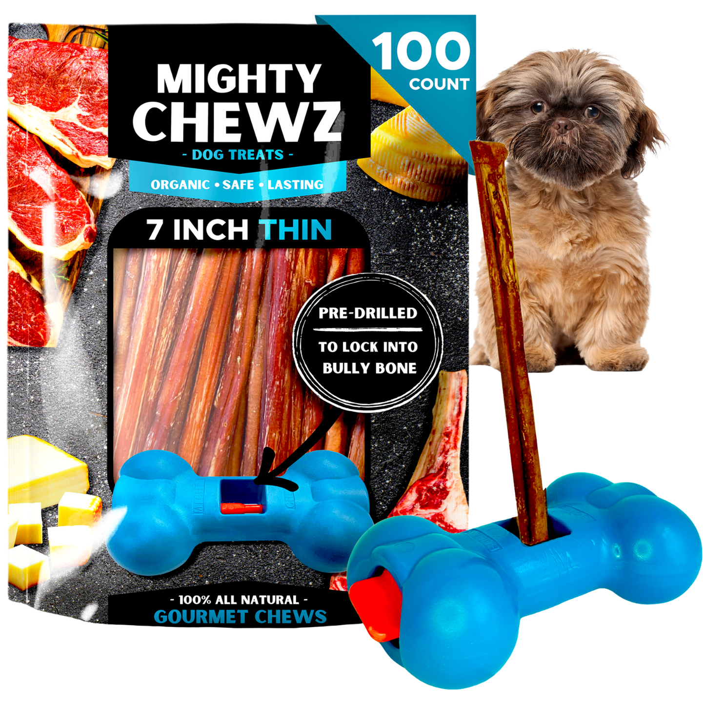 7" Thin Bully Sticks - Bully Bone Included