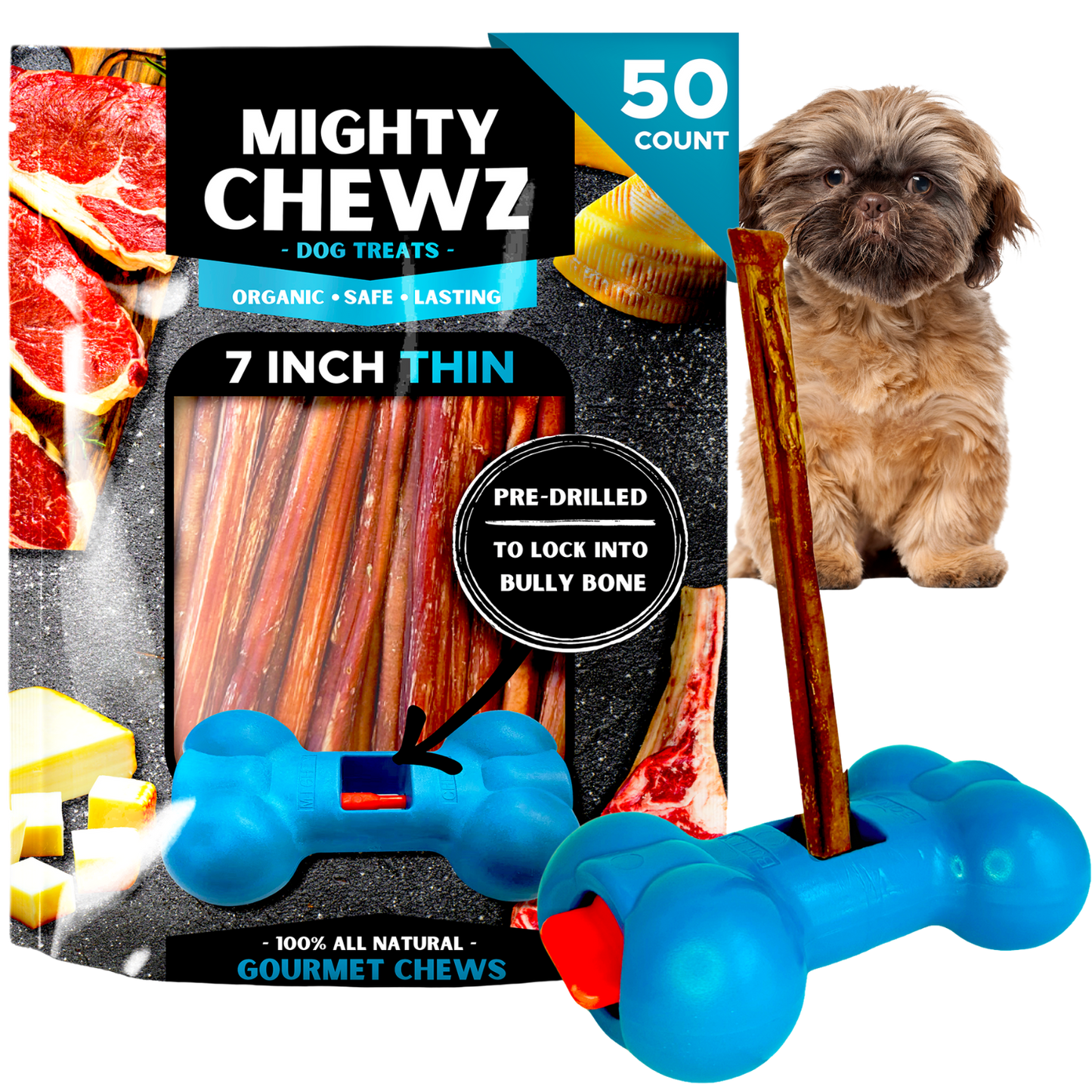 7" Thin Bully Sticks - Bully Bone Included