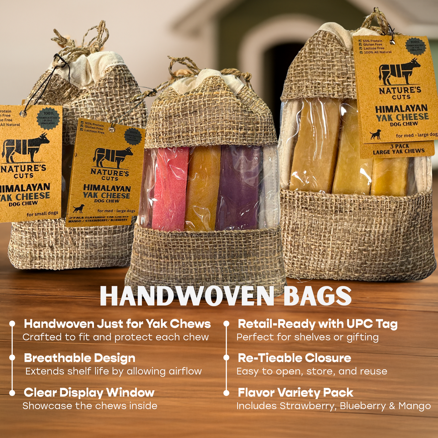 Flavored Large Yak Cheese (3 Pack) in Hand Woven Bags