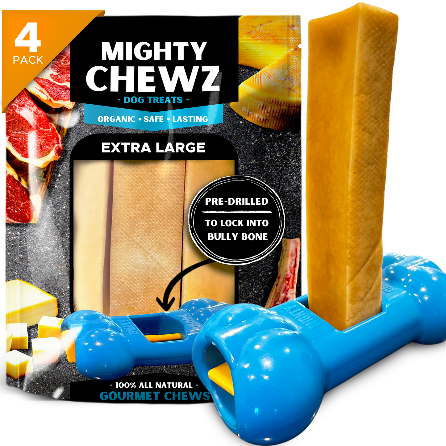 4 Pack XL Yak Cheese - UPGRADED Bully Bone Included