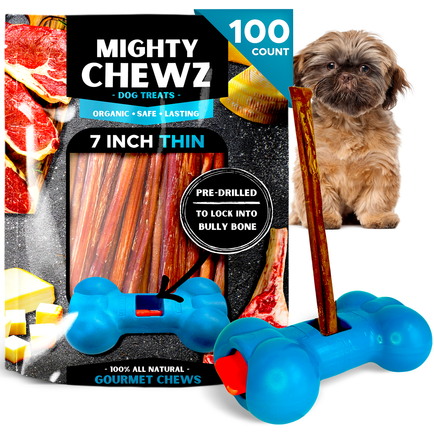 7" Thin Bully Sticks - Bully Bone Included