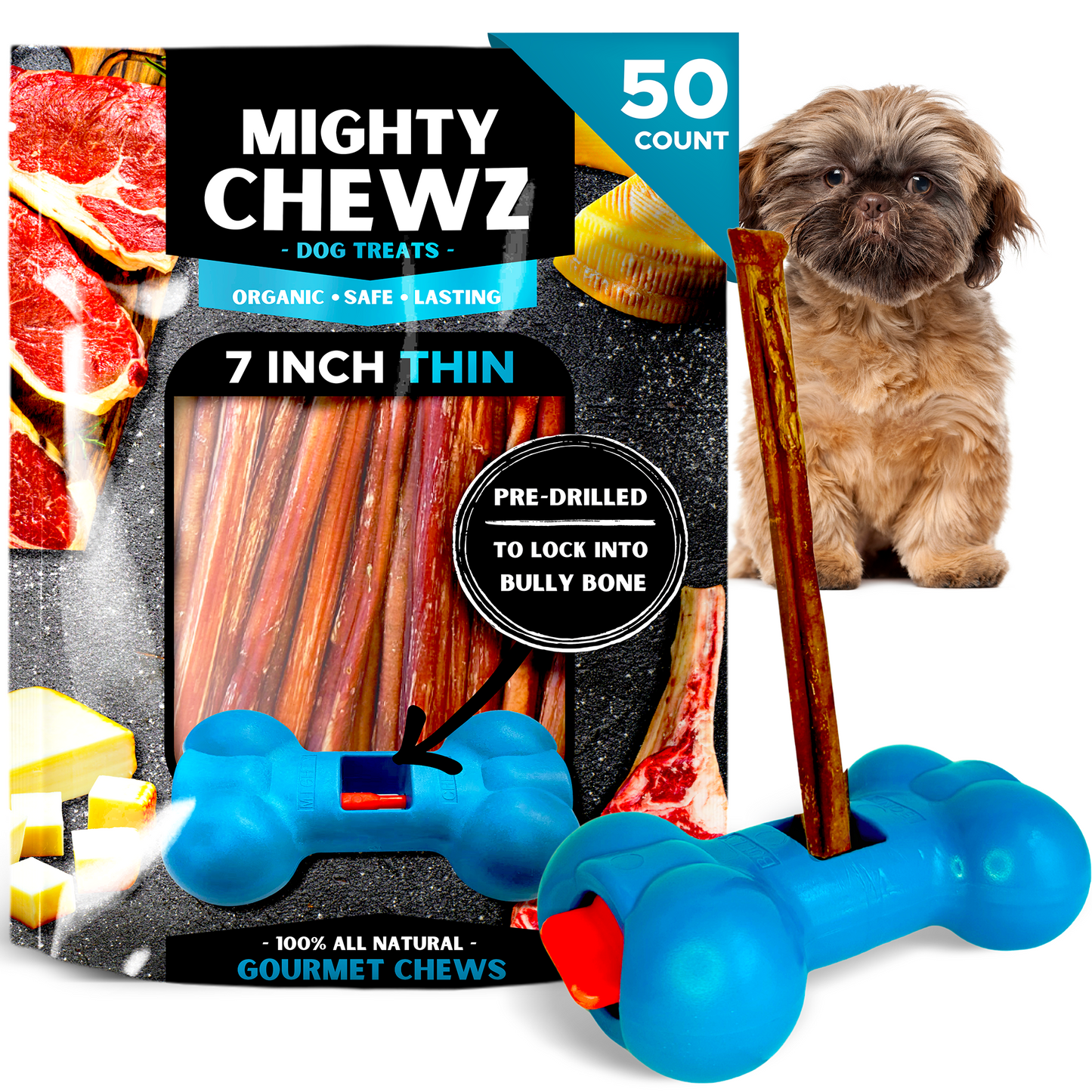 7" Thin Bully Sticks - Bully Bone Included