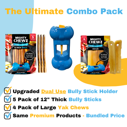 Yak Cheese and Bully Stick Large Combo Pack with Holder