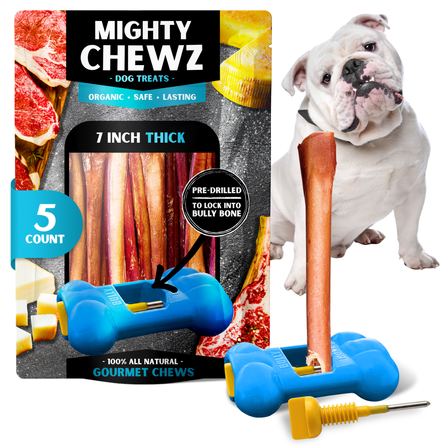 7" Thick Bully Sticks - Bully Bone Included