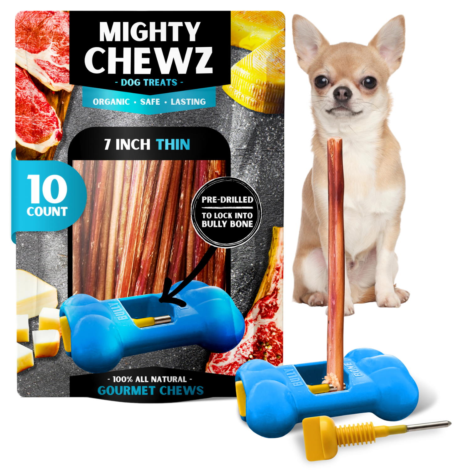 7" Thin Bully Sticks - Bully Bone Included