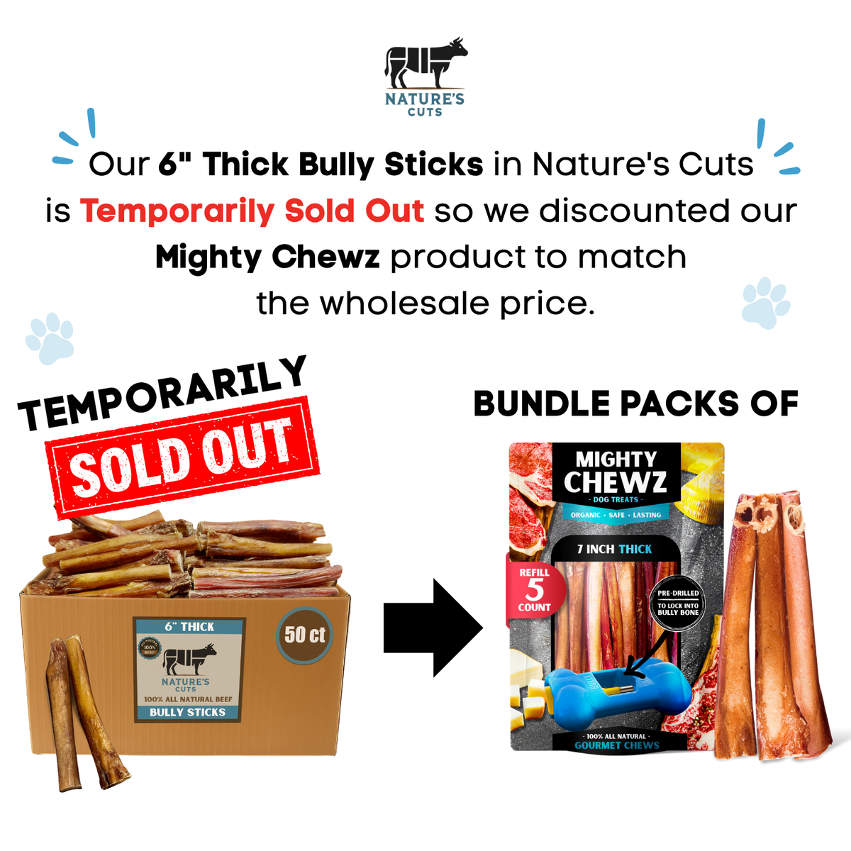6" Thick Bulk Bully Sticks - MC Packs